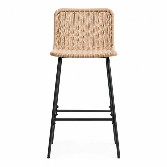 Barhocker mit Polyrattan Rückenlehne und Stahlgestell Beige