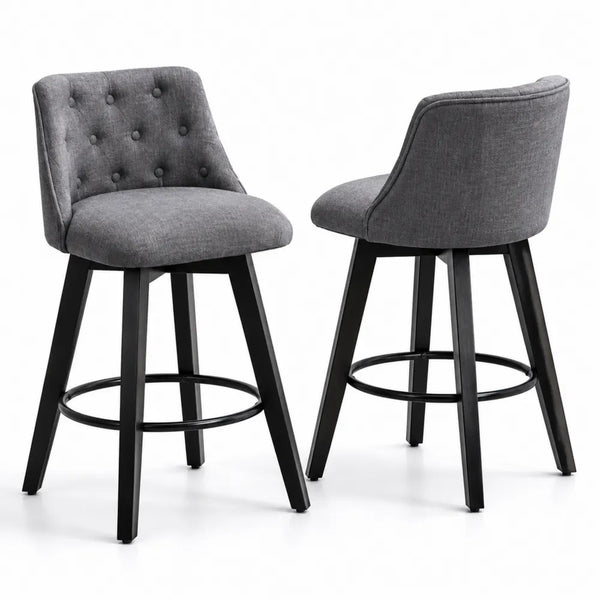 Barhocker Set Grau Stoff und Holz