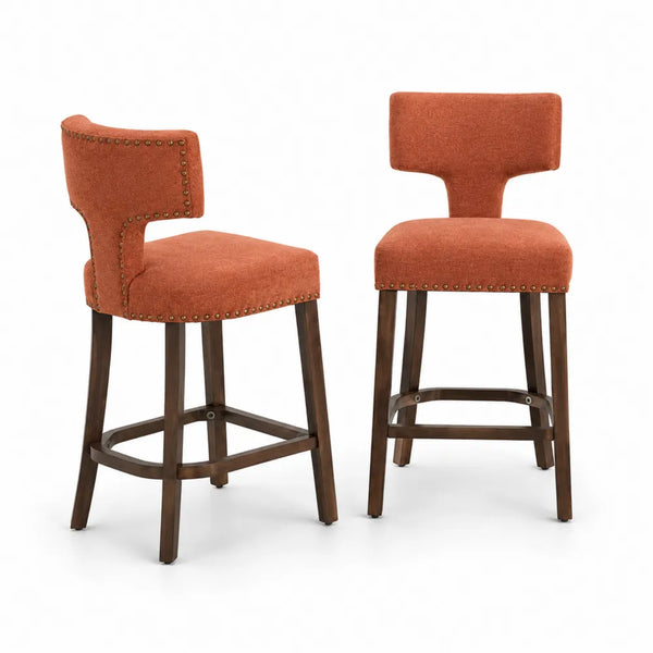 Barhocker Set aus Stoff und Holz, Orange