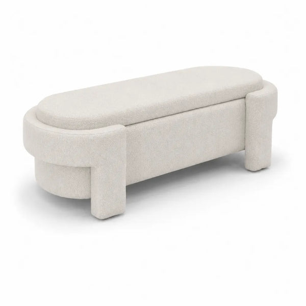 Sitzbank Oval Cremeweiß Stoff 120x45x45 cm