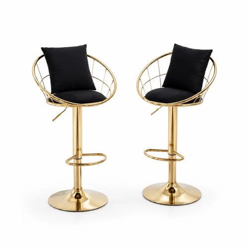 2er-Set Höhenverstellbare Barhocker Metall Gold Schwarz