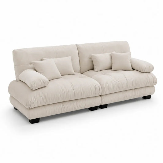 3-Sitzer Sofa Stoff Massivholzrahmen Beige Mit Kissen