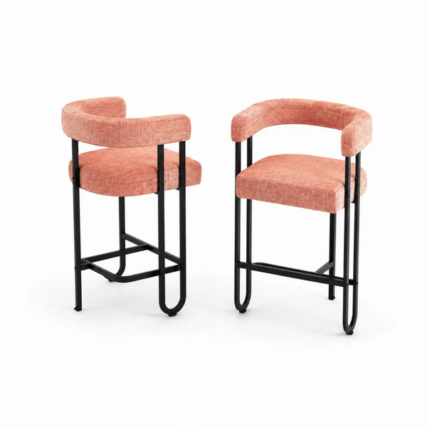 Barhocker Set 2er, Rosa Stoff, Metallgestell
