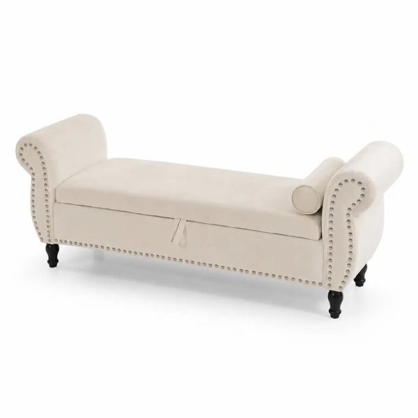 Samtbank mit Armlehnen und Stauraum Beige