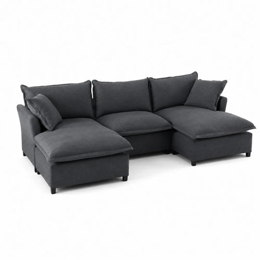 Ecksofa 3-Sitzer Stoff Dunkelgrau mit Kissen